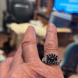 Elegant Silver and Black Gemstone Ring